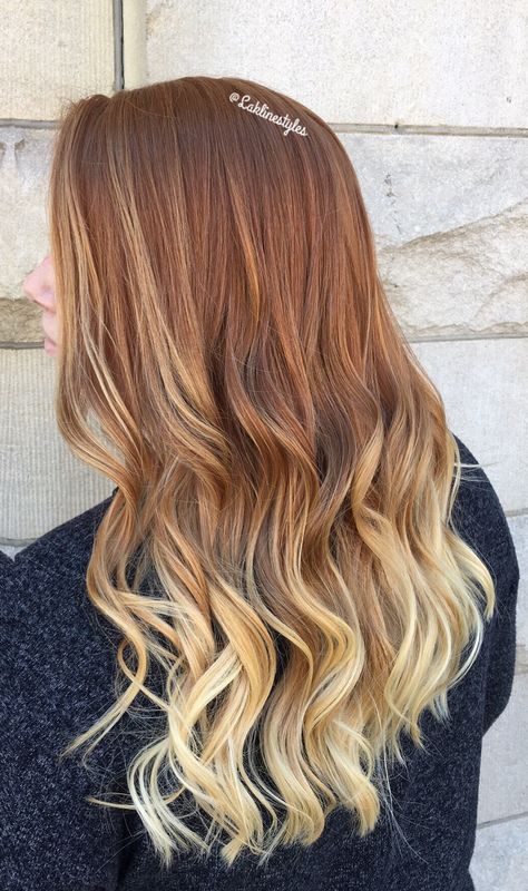 Natural red ombré blonde Ginger To Blonde Ombre, Red To Blonde Ombre Hair Balayage, Red To Blonde Ombre Hair, Velvet Hair Color, Hair Color With Blonde Highlights, Auburn Ombre Hair, Red Velvet Hair Color, Brown Hair Tones, Red Velvet Hair