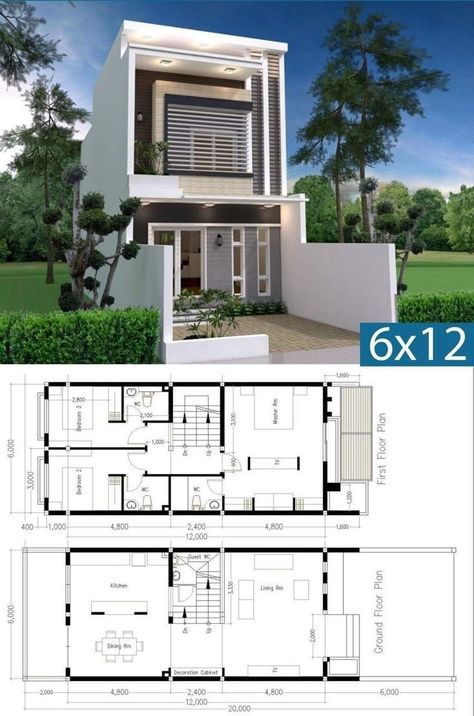 Modern Narrow House Plans, Modern Narrow House, Narrow House Plans, Two Story House Design, 2 Storey House Design, Modern Small House Design, Duplex House Plans, Narrow House, House Construction Plan