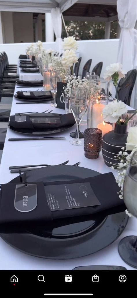 [Ad] 44 Most Pinned Black And White Wedding Table Centerpieces Tips and Tricks You've Never Considered Now #blackandwhiteweddingtablecenterpieces White Wedding Table Centerpieces, Black And White Wedding Table, Wedding Dinner Table Setting, Bridal Party Color Schemes, White Wedding Table, Most Pinned, Dark Wedding Theme, Fairytale Bridal, Backyard Wedding Ceremony