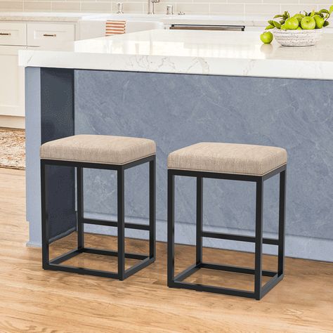 Nathaniel Home 24 Inch Bar Stools Set of 2, Modern PU Leather Metal Barstool, Backless Kitchen Dining Cafe Stool, Upholstered Bar Stool with Footrest, Beige - Walmart.com Kitchen Counter Stools, Wooden Counter, Bar Stools With Backs, Upholstered Stool, Stools With Backs, Leather Bar Stools, Leather Bar, Metal Bar Stools, Modern Bar Stools