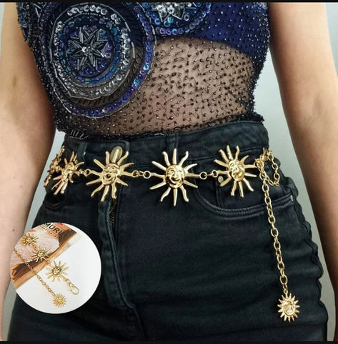 shop today Vintage Celestial, Sun Belt, Chain Dress, Belt Vintage, Gothic Metal, Wedding Sash, Gold Sun, Steampunk Clothing, Metal Belt