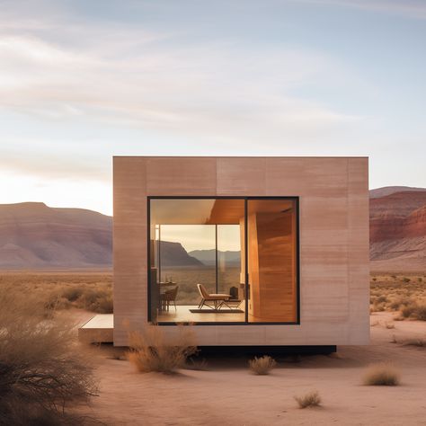 - Desert - Dream big, live small ! by @cabin.ai --------------------------------------- #cabinporn #cabins #tiny #tinyhouse #tinyhome #deserthome #cabin #cabinlife Desert Small House, Desert Design Interior, Marfa Architecture, Tiny Houses Exterior, Desert Tiny House, Desert Compound, Tiny Home Cabin, Desert Cabin, Desert Architecture