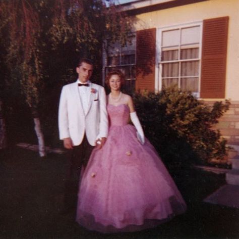 1960s. 1960 Prom Dress, 1960s Prom Dress, White Tux Jacket, 60s Prom Dress, Early 1960s Fashion, 1960s Prom, White Tux, Found Photos, Prom King