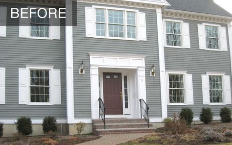 Before and After: Transforming a Traditional Colonial Home - Elizabeth Swartz Interiors Colonial Home Exteriors, Boston Couple, Wooden Front Door, White Colonial, Colonial Exterior, Colonial Home, Bath Renovation, Traditional Colonial, Wooden Front Doors