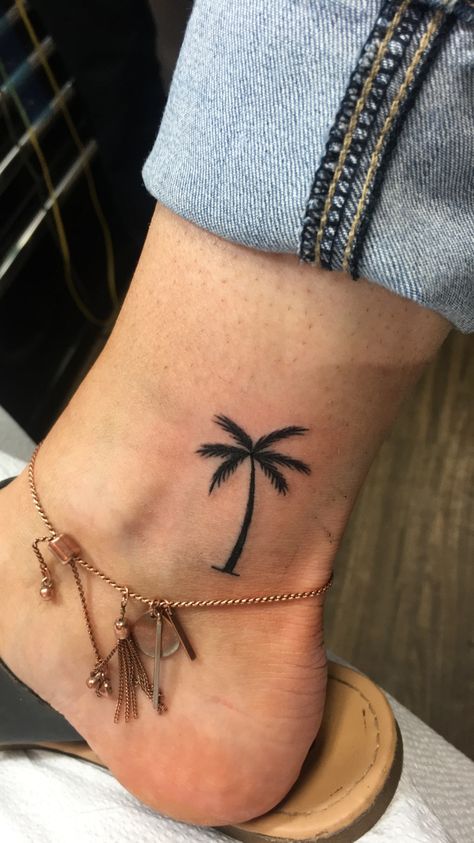 Small Tattoo Arm, Palm Tree Tattoos, Tree Tattoo Ankle, Palm Tree Tattoo Ankle, Tree Tattoo Arm, Tree Tattoos, Palm Tattoos, Shape Tattoo, Summer Tattoo