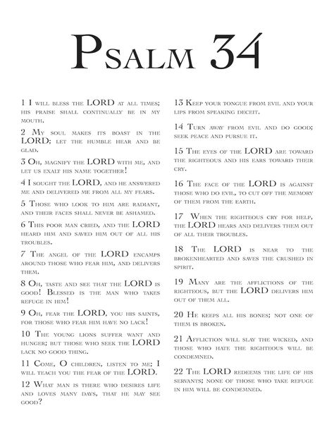 Modern Psalm 34 ESV Print, Bible Quote - Etsy Canada Bible Verse Psalm 23, Prayer For Confidence, Faithful Quotes, Bible Psalms, Online Church, Study Topics, Bible Verse Background, Bible Study Topics, Journal Notes