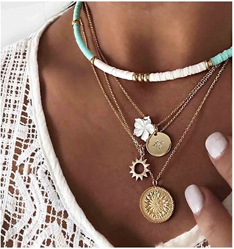 Summer Pendant, Layered Chokers, Beach Necklaces, Multi Layer Necklace, Retro Mode, Summer Necklace, Gold Necklace Layered, Layered Necklace, Bijoux Diy