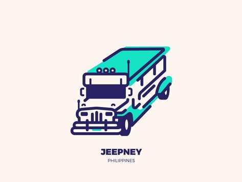 Jeepney by Pixelwolfie on Dribbble Filipino Art, Tasting Menu, Graphic Design Fun, Art Archive, Unique Logo, Mini Tattoos, 로고 디자인, Graphic Design Art, Tee Design