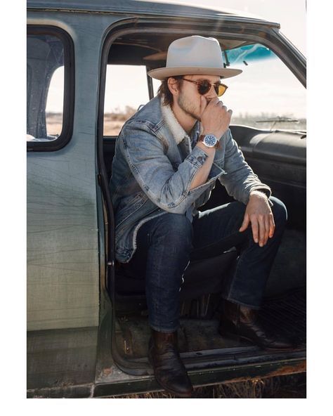 Open Road Hat, Hipster Cowboy, Modern Western Fashion, Stetson Open Road, Cowboy Outfit For Men, Mens Summer Fashion, Jack Mason, Western Photoshoot, Lucchese Boots