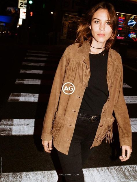 Alexa Chung is the Face of AG Jeans Fall Winter 2017.18 Collection Alexa Chung Hair, Alex Alexa, Alexa Chung Style, Campaign Fashion, Style Muse, Fall Jeans, Suede Fringe Jacket, Fringe Jacket, Ag Jeans