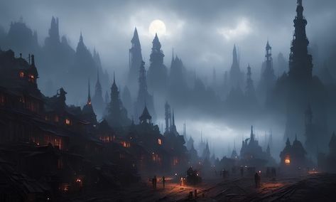 Fantasy City Skyline, Fae Court, City Inspiration, Dark Mountains, Dark Modern, Wallpaper For Wall, Mountain City, Winter City, Dreams And Nightmares