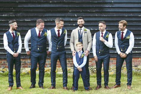 Groom Groomsmen Suits Blazer Waistcoats Tie Navy Cream Kingshill Barn Wedding Sandra Reddin Photography #Groom #Groomsmen #WeddingSuits #Blazer #WeddingWaistcoats #WeddingTie #Wedding Navy Vest With Jeans Groomsmen, Groomsmen Waistcoat Only, Blue Jean Wedding Men Groom Attire, Grooms Dress, Country Wedding Groomsmen, Groomsmen Vest, Groomsmen Photography, Groomsmen Fashion, Blue Waistcoat