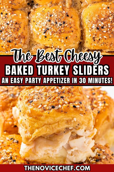 Turkey sliders are the ultimate party appetizer, ready in just 30 minutes! Made with sweet Hawaiian rolls, these irresistible turkey and cheese sliders are coated in a buttery mustard and onion sauce and baked until warm. Turkey Provolone Sliders, Deli Turkey Sliders, Turkey Cheese Sliders Hawaiian Rolls, Halloween Sliders Sandwiches, Turkey Swiss Sliders, Turkey Sliders On Hawaiian Rolls, Turkey And Cheese Sliders, Tea Finger Sandwiches, Sliders Recipes Turkey