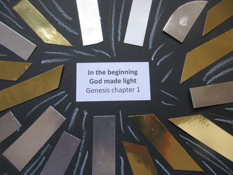 In the beginning God made light! Group Crafts, Creation Story, Creation Crafts, School Craft, Light Crafts, Sunday School Ideas, Sunday School Crafts, Gold Paper, Simple Stories