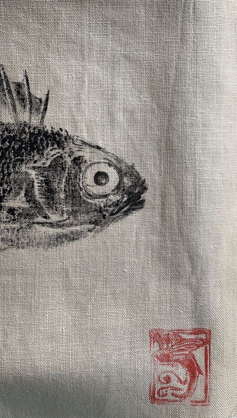 Fish Printing Gyotaku, Japanese Fish Drawing, Fish Market Drawing, Fish Ink Drawing, Lino Art, Fish Illustration, Fish Drawings, Fish Art, Diy Art Painting