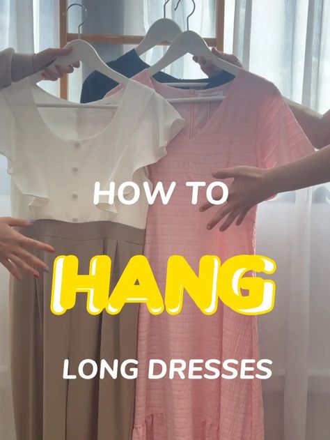 🫶🏼3 WAYS TO HANG LONG DRESSES 👗🌷💕 | Video published by The Stage Walk | Lemon8 How To Hang Up Long Dresses, How To Hang A Long Dress, How To Hang Long Dresses, How To Hang Long Dresses In Closet, How To Hang Dresses, Dress Hanging Ideas, Hang Long Dresses, Hanging Dresses, How To Hang