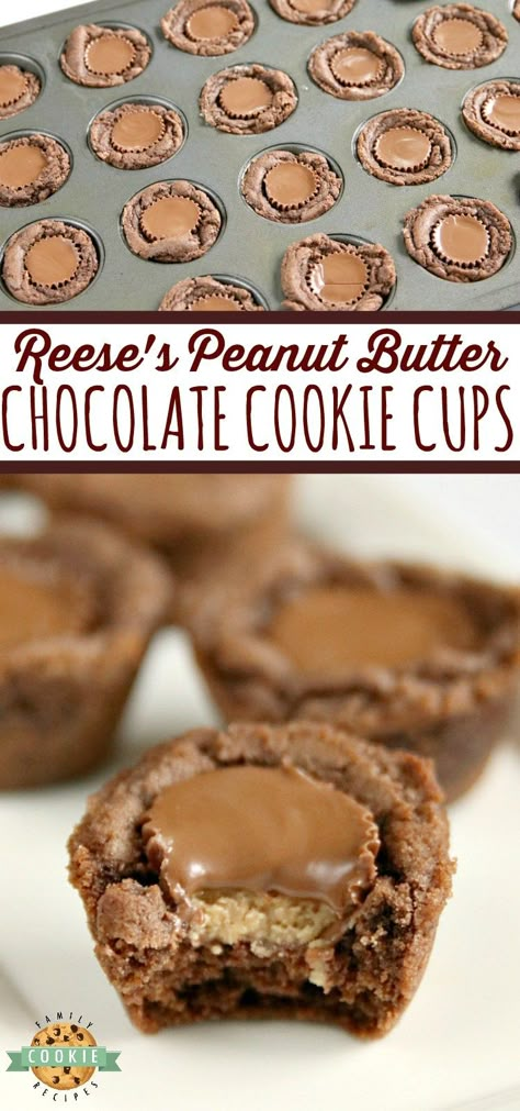 Chocolate Cookie Cups, Peanut Butter Dessert, Reese's Chocolate, Reese's Peanut Butter Cup, Dessert Cookies, Cookie Base, Peanut Butter Cup Cookies, Chocolate And Peanut Butter, Chocolate Peanut Butter Cookies