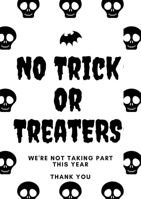 No trick or treating sign | FREE Halloween printables - Skint Dad No Trick Or Treating Halloween Sign, No Trick Or Treating Sign, Free Halloween Printables, Halloween Printables Free, Trick Or Treaters, Spooky Treats, Printables Free, Trick Or Treating, Trick Or Treater