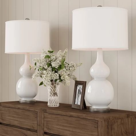 Highland Dunes Lowrie 26" Table Lamp Set & Reviews | Wayfair White Ceramic Lamps, Gourd Lamp, Table Lamp Sets, White Lamp, White Table Lamp, Vintage Table Lamp, Led Table Lamp, White Table, Modern Lamp