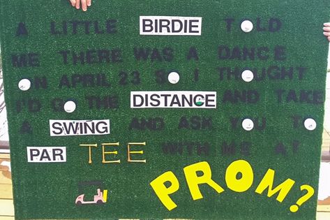 Golf promposal Prom Proposal Golf Theme, Hoco Proposals Ideas For Him Golf, Promposal Ideas Golf, Golf Promposal Ideas, Hoco Proposals Ideas Golf, Homecoming Proposal Ideas Golf, F1 Hoco Proposal, Golf Promposal For Him, Musical Promposal