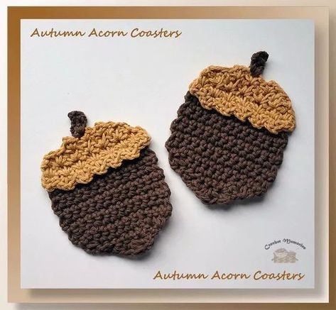 40 Free Autumn Themed Crochet Patterns - Highland Hickory Designs Acorn Coasters, Crochet Fall Coasters, Fall Crochet Patterns Free, Crochet Squirrel, Cotton Yarn Patterns, Coasters Pattern, Thanksgiving Crochet, Fall Acorns, Single Crochet Decrease