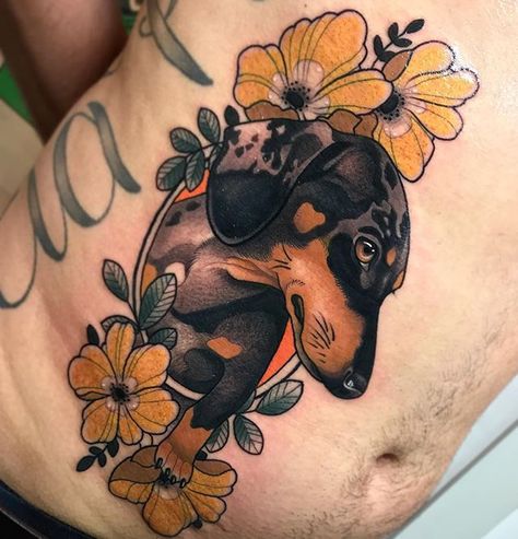 Daschund Tattoo, Dog Portrait Tattoo, Dogs Tattoo, Dachshund Tattoo, Dog Memorial Tattoos, Memorial Tattoos, 1 Tattoo, Dog Tattoo, Dog Tattoos