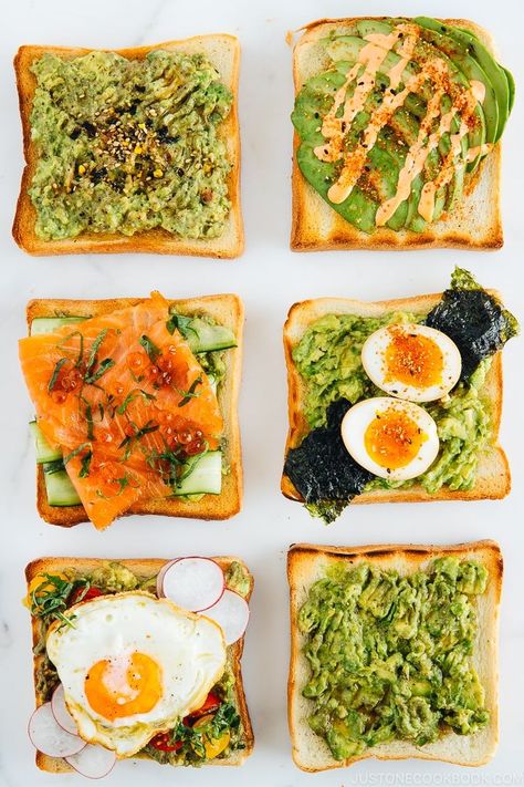 Try these 6 irresistible Japanese Twists on Avocado Toast! #avocadotoast #avocado | Easy Japanese Recipes at JustOneCookbook.com Yakimeshi Recipe, Japanese Sandwich, Just One Cookbook, Salmon Soy Sauce, Marinated Salmon, Easy Japanese Recipes, Avocado Toast Recipe, Creative Cooking, Japanese Recipes