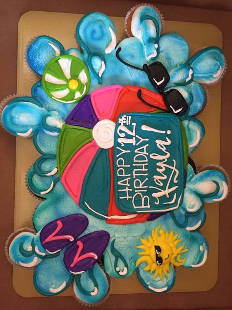 Pool Birthday Cupcakes, Splish Splash Cake Ideas, Swim Party Birthday Cake, Splash Party Cupcakes, Pool Party Pull Apart Cupcakes, Pool Birthday Party Cupcakes, Waterpark Birthday Cake, Water Party Cake Ideas, Pool Party Cupcake Cake