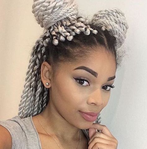 White+Twists+For+Black+Hair Twist Pony, Grey Box Braids, Prevent Grey Hair, Two Strand Twists, Twist Bun, Twist Styles, Caramel Hair, Black Hairstyles, Twist Braids