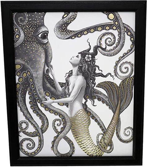 Mermaid And Octopus, Ocean Posters, Foil Wall, Nautical Bathroom, Octopus Wall Art, Bathroom Beach, Mermaid Wall Art, Nautical Bathrooms, Decor Posters