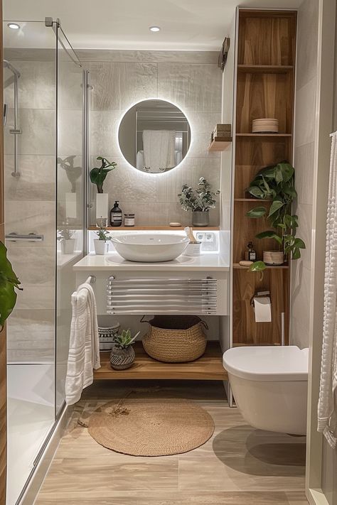 Modern Bathroom Design for Small Spaces: Maximizing Function and Style - Quiet Minimal Small Awkward Bathroom Ideas, Micro Bathroom Layout, Long Ensuite Layout, Small Ensuite Bathrooms, Modern Wooden Bathroom, 3m X 3m Bathroom Layout, 3m X 2m Bathroom Layout, Small Long Bathroom Design, Tiny Square Bathroom