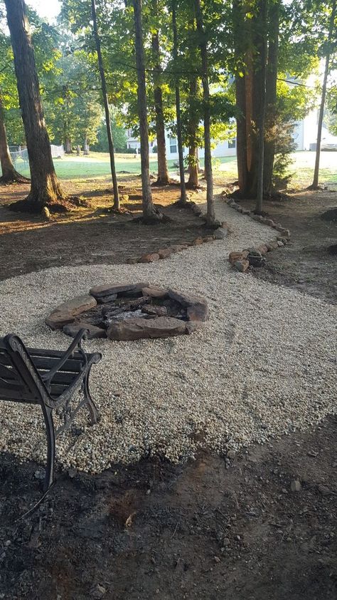 Landscaping Fire Pit, Outdoor Fire Pit Area, Wooded Area, Fire Pit Landscaping, Stone Creek, Outdoor Designs, Fire Pit Area, Forest Garden, Fire Pit Patio