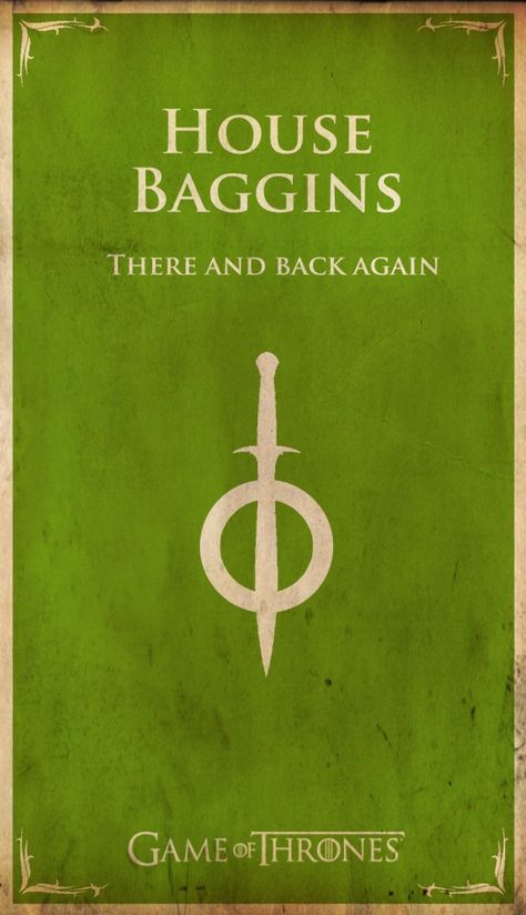 Game of Thrones inspired Lord of the Rings/Hobbit sigil and words for House Baggins. Game Of Thrones Flags, Lotr Games, There And Back Again, Flag Game, A Game Of Thrones, Into The West, Gra O Tron, Valar Morghulis, Game Of Thrones Houses