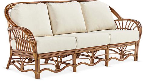 Palm Harbor Rattan Sofa - Natural/White - South Sea Rattan Rattan Furniture Living Room, Curvy Sofa, White Office Furniture, Cane Sofa, Rattan Loveseat, Tropical Interiors, Tropical Home Decor, Wicker Sofa, White Wicker