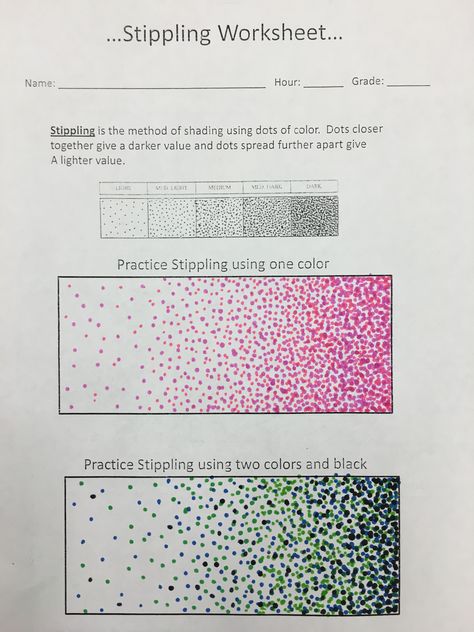 Pointillism Art Lesson, Stippling Worksheet, Pointalism Art For Kids, Pointillism Art For Kids, Pointillism Worksheet, Pointalism Art Ideas, High School Art Projects Lesson Plans, Pointalism Art Easy, Pointism Art