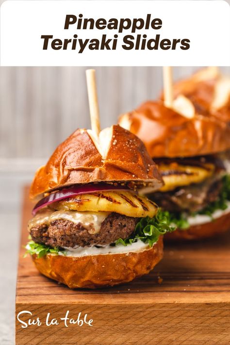 Teriyaki Sliders, Pineapple Sliders, Pineapple Teriyaki, Teriyaki Burgers, Lunch Prep, Burger Sliders, Super Bowl Sunday, Grilled Pineapple, Slider Recipes