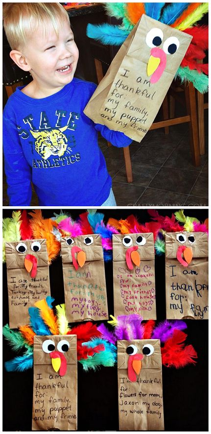 Paper bag turkey puppets - cute Thanksgiving craft for kids to make! Paper Bag Turkey, Preschool Crafts Fall, Easy Thanksgiving Crafts, November Crafts, Turkey Crafts, Thanksgiving Craft, Thanksgiving Preschool, Thanksgiving Art, Thanksgiving Crafts For Kids