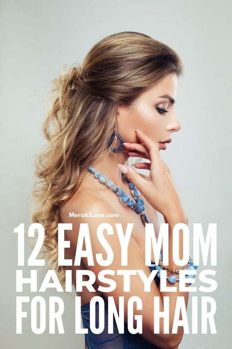 24 Quick and Easy Mom Hairstyles for Every Hair Length | If you're looking for simple hairstyles to elevate your look, but you're perpetually running late and need ideas you can achieve in like 5 minutes or less, this post is for you! Whether you have short, medium length, or long hair that's straight, wavy, or curly, these hairstyles will get you out the door looking your best. Perfect for stay at home moms, busy working moms, and everyone in between, these also double as good lazy day looks! Easy Hair Straight, Hairstyles For Moms With Long Hair, Hair Styles For Staying At Home, Easy Mom Long Hair Styles, Easy Styles For Long Hair Quick, Hair Styles For Long Hair Length Simple, Day 5 Hair Hairstyles, Every Day Hairstyle, Easy Simple Hairstyles For Long Hair