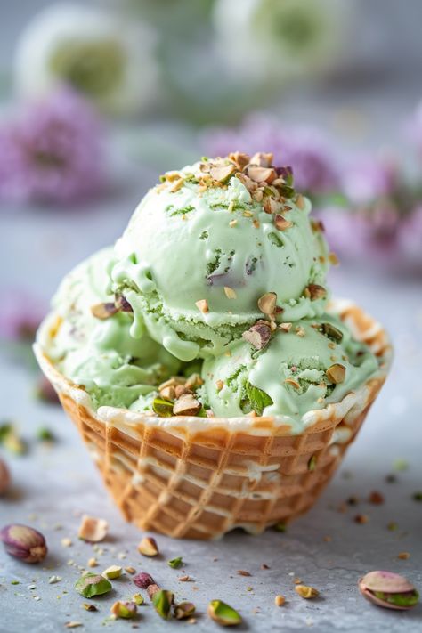 Do you love pistachio ice cream? Look no further than this heavenly homemade pistachio ice cream recipe! It’s creamy and delicious with salty, crunchy pieces of pistachio in every scoop. Homemade Pistachio Ice Cream, Pistachio Almond Ice Cream, Pistachio Ice Cream Recipe, Almond Ice Cream, Custard Ice Cream, Avocado Ice Cream, Pistachio Recipes, Pistachio Ice Cream, Pistachio Cream