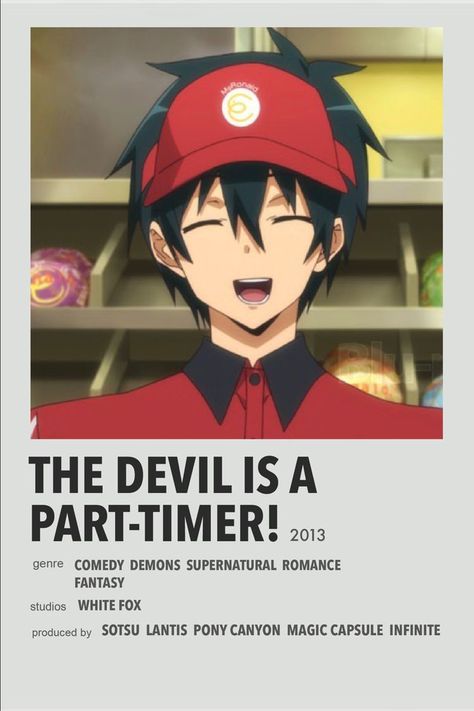 Anime Film Poster, Minimalist Anime Poster, Anime Polaroid, The Devil Is A Part Timer, Anime Watchlist, Good Anime, Anime Info, Anime Name, Anime Cards