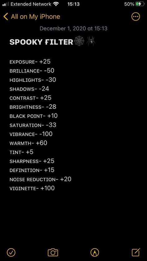 Dark Photo Filter, Photo Editing Ios Camera, Halloween Filter Camera Roll, Black Photo Editing, Dark Photo Editing, Diy Filters, Phone Filters, Pic Filters, Night Filter