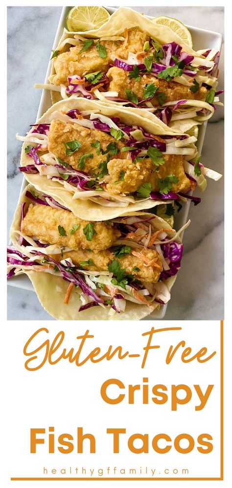 These Gluten-Free Crispy Fish Tacos with Cabbage Slaw are a perfect Summer meal! Fresh, flavorful and satisfying, this easy gluten-free meal comes together in just over 30 minutes and can be entirely made ahead of time! Fish Tacos With Cabbage Slaw, Gluten Free Fish Recipes, Tacos With Cabbage Slaw, Crispy Fish Tacos, Easy Tacos, Baked Fish Tacos, Fish Tacos With Cabbage, Healthy Fish Tacos, Gluten Free Tacos