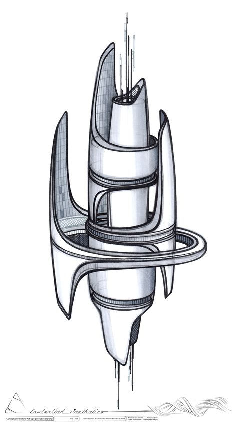 Image may contain: sketch, kitchen appliance and home appliance Sculpture Fashion, Dna Molecule, Design Sculpture, Experimental Design, Building Sketch, Sci Fi Design, Computer Aided Design, Architecture Design Sketch, Architecture 3d