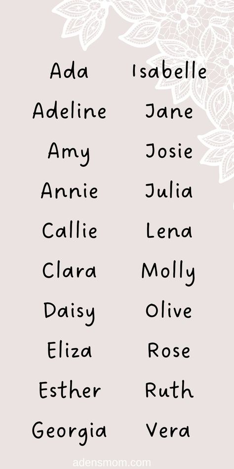 Old-Fashioned Vintage Girl Names for Modern Babes. The ultimate list of old-fashioned girls’ names with vintage charm. Over 250 vintage girl names along with their meanings and current popularity. Whether you’re into baby names that were trendy in the 1800s, popular today, rare today, short, long, royal, Victorian, old-fashioned, classic, or somewhere in between, you’ll find tons of options here! Vintage baby names for girls. Old-fashioned girl names. Anime Names List, Victorian Girl Names, Good Girl Names, Long Girl Names, Vintage Girl Names, Classic Girls Names, Victorian Baby Names, Best Girl Names, Girls Names Vintage