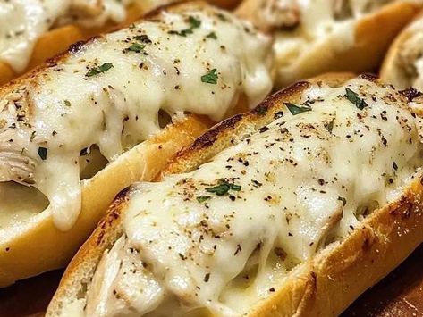 Deliciously Cheesy Chicken Alfredo Stuffed Garlic Bread Subs for Every Occasion! - NewsBreak Cheese Chimichanga Recipe, Snickerdoodle Bars Recipe, Cheesy Chicken Alfredo, Garlic And Herb Butter, Stuffed Garlic Bread, Cheesecake French Toast, Salmon Bites Recipe, Chimichanga Recipe, Chicken Carbonara Recipe