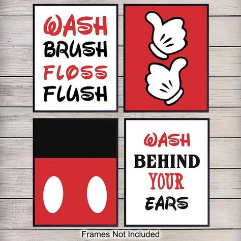 Mickey Bathroom, Mickey Mouse Bathroom, Disney Bathroom, Disney Wall Art, Childrens Bathroom, Toddler Bath, Disney Rooms, Bathroom Art Prints, Disney Wall