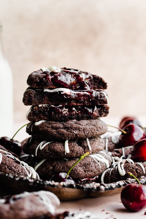 Black Forest Cookies, Forest Cookies, Chocolate Cherry Cookies, White Chocolate Drizzle, Cherry Bread, Cherry Preserves, Chewy Chocolate Cookies, Cherry Cookies, Cherry Jam