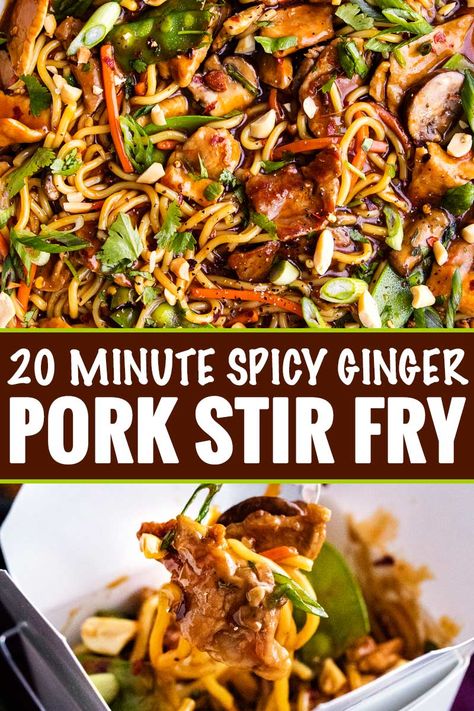 No need for takeout, this Garlic Ginger Pork Stir Fry is the perfect weeknight meal, as it's on the table in 20 minutes! #pork #stirfry #chinese #asian #takeout #weeknightmeal #easyrecipe #onepan #skillet Pork Bokchoy Stirfry, Dietetic Food, Diy Sauces, Pork Stir Fry Recipes, The Chunky Chef, Chunky Chef, Asian Meals, Ginger Pork, Cabbage Stir Fry