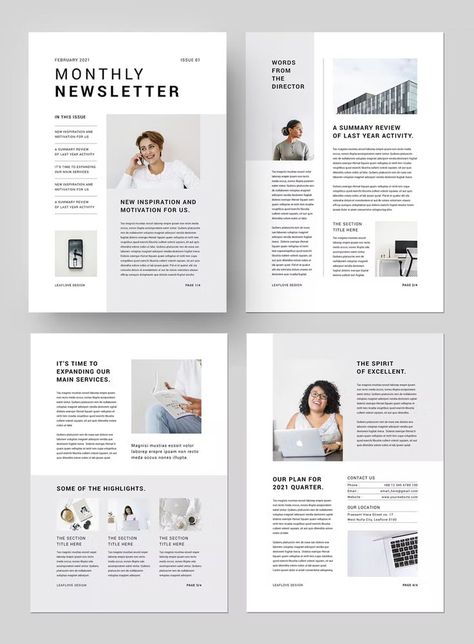 Clean Newsletter Design Template MS Word & Indesign Newsletter Page Design, Office Newsletter Ideas, Email Designs Layout, Marketing Newsletter Design, Poster Format Design Layout, Newsletter Print Design, Creative Newsletter Design Layout, Newsletter Email Template, Graphic Design Newsletter