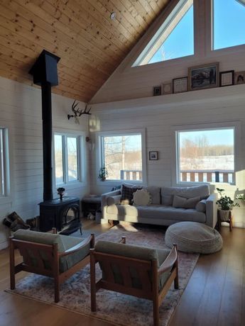 Client spotlight- Roland & Stephanie Ski Chalet Living Room, Ski House Interior, Ski Cabin Interior, Chalet Living Room, Humble House, Ski Condo, Pond House, Chalet Interior, Small Cottage Homes